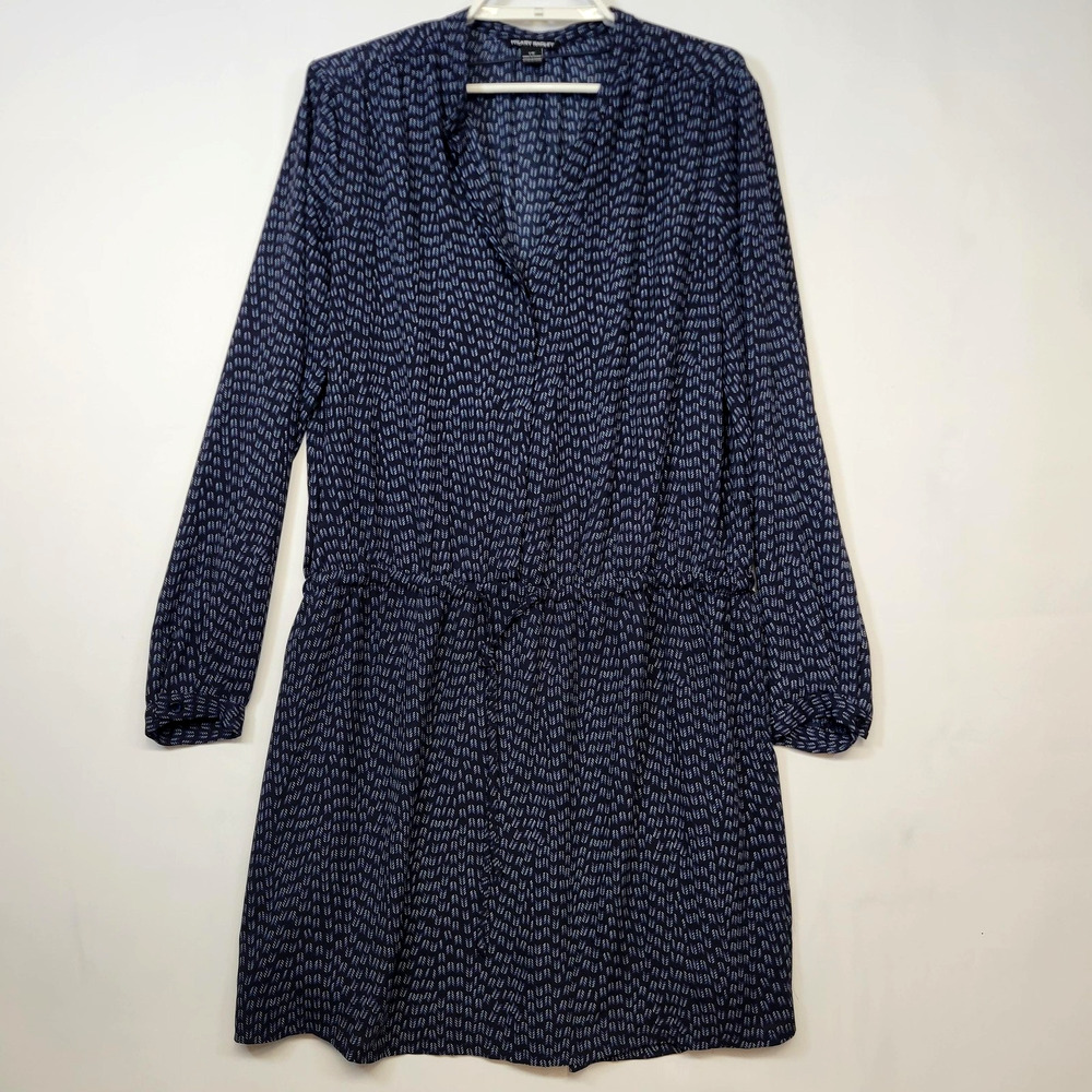 Hilary Radley Chevron Dress Womens Large Blue Long Sleeve Fit & Flare Waist Tie